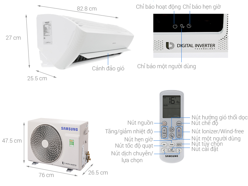 Điều hòa Samsung Wind-Free Digital Inverter AR10NVFXAWKNSV 1 chiều 9.000BTU