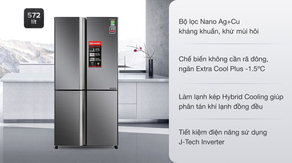 Tủ lạnh Sharp Inverter 572 lít SJ-FX640V-SL Mới 2021
